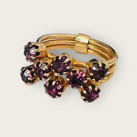Vintage stackable gold plated ring size 6, amethyst crystals - Picture 5 of 8